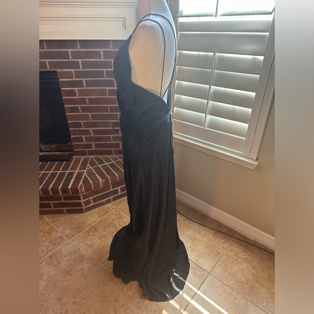 Fame & Partners Wrap Black Satin Gown Maxi Dress NWOT size 10 - Picture 3 of 4